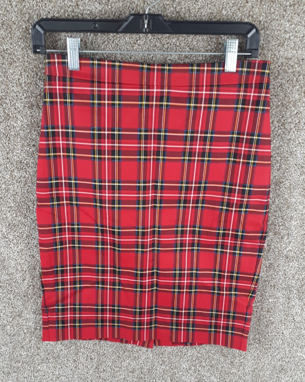 J.CREW Women's Red Plaid Tartan Sateen Pencil Skirt Size 00 Preppy Career Chic