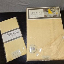 Linen Weave Tablecloth 4 Napkins Set Oblong 60x84 Yellow classic Mitered design