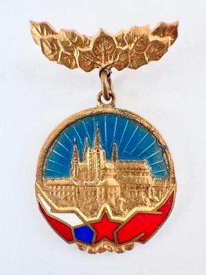USSR Soviet Czechoslovakia Friendship Pin Prague Castle Red Star Flag Badge