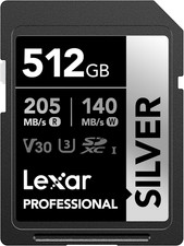 512GB Professional Silver SD Card, UHS-I, C10, U3, V30, 4K, up to 205/140 Mb/S S