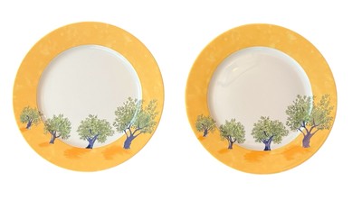 Ouliveiro Guy Degrenne 10.5  Dinner Plates Yellow Olive Branch Hungary Lot of 2