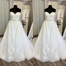 Wedding Detachable Train White Ivory Bridal Lace Appliques Ball Gown Overskirt