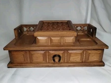 Vtg 60s Royal Sealy Mens Wood Dresser Valet Jewelry Organizer Horseshoe Box MCM