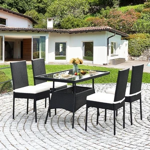 5PCS Patio Wicker Dining Set Outdoor Rattan Furniture Set w/ Cushion