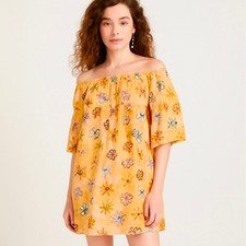 Ulla Johnson Gallia Cover Up in Daffodil Yellow Floral Off Shoulder Mini Dress