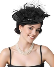 Fascinators Hat for Women Pillbox Hat Black Veil Funeral Hat Tea Party Hat 20...