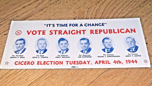 1944 CICERO ILLINOIS Republican Party CAMPAIGN CARD Kral / Stoffel / Dolezal