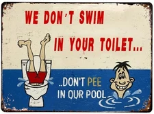 Funny Tin Metal Signs Home Décor 8x12 Don't Pee in Our Pool Signs We Don't Swim 