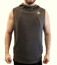 Reebok Vest Sleeveless Hoodie Charcoal Heather Men Pocket Sz S Chest 35-38"