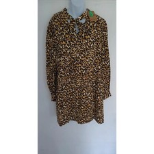 Joanie Nollie pussy bow shirred leopardprint womens dress UK size 24