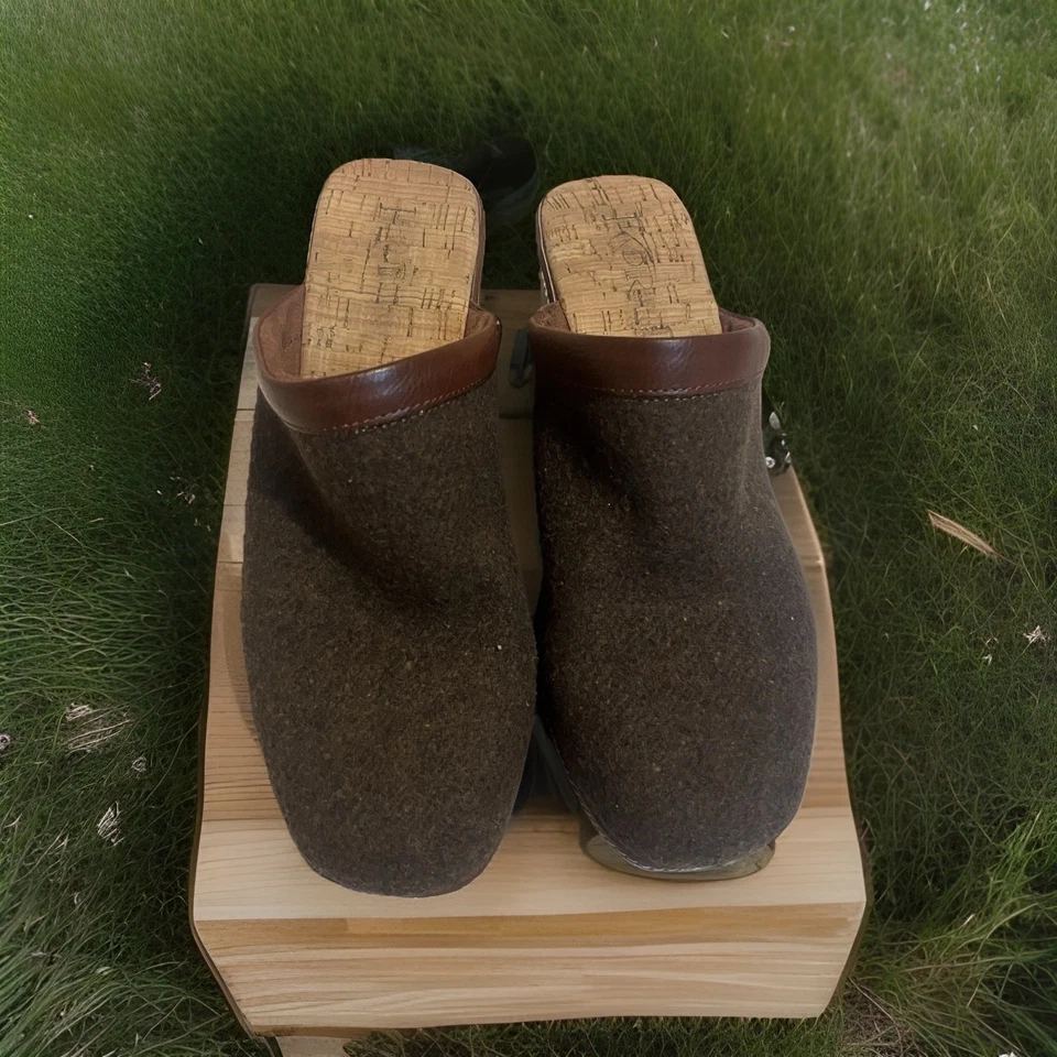 Zuecos Kork-ease de cuero de lana verde oscuro talla 7 Foto 3 de 4