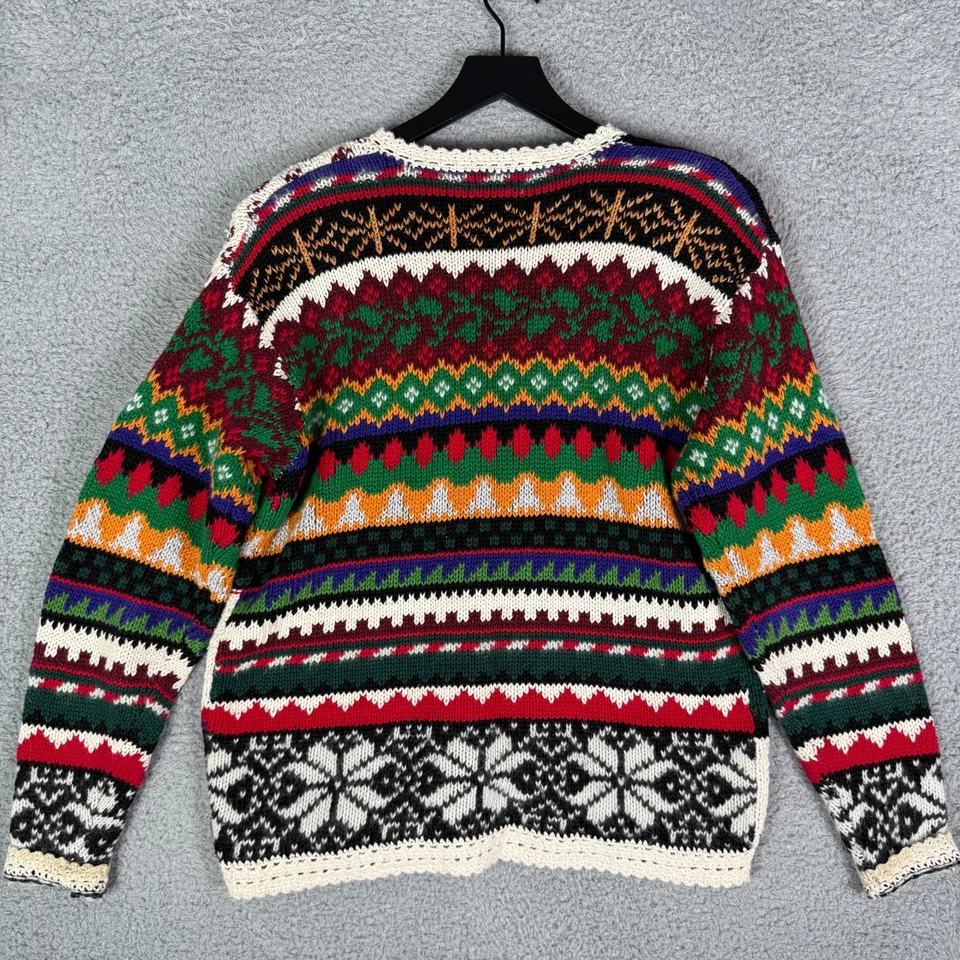 复古圣诞节 90 年代开衫毛衣手工针织女式小号条纹印花 — 第 2/4 张图片