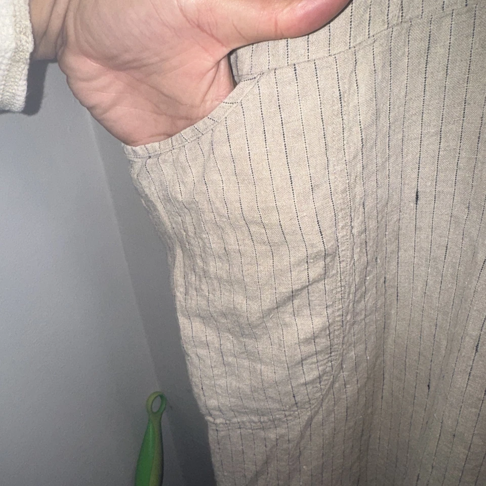 Vtg FLAX Jeanne Engelhart Sz L Tan Black Stripe Linen Maxi Dress Lagenlook - Image 4 of 4