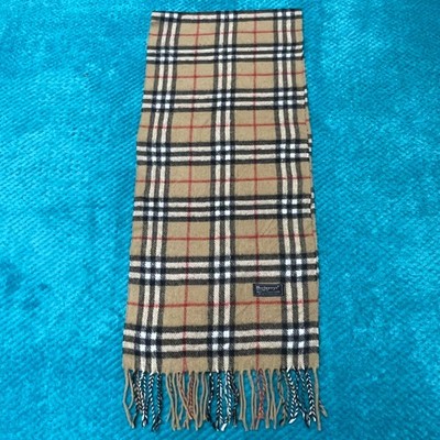 Burberry Vintage Schal hellbraun, schwarz & creme kariert Wolle 145 cm/31 cm Preloved