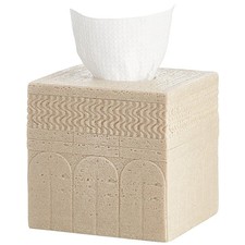 Beige Tissue Box Cover   Modern Resin Cube Holder for Bathroom, Bedroom, Offi...