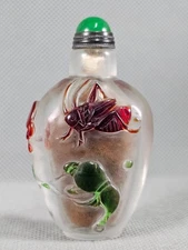 Chinese Cricket Carp Carved Peking Overlay Glass Snuff Bottle