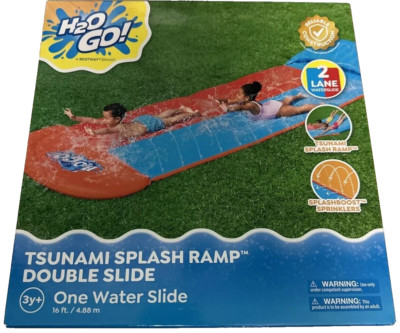 BESTWAY  H2OGO!  Double Water Slide with Tsunami Splash Ramp , 16 FT.