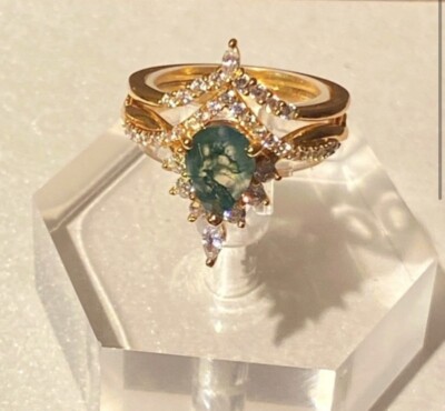 Moosachat Gold Ring Set 925 Gr. 6