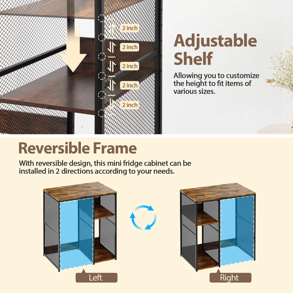 3-Tier Mini Fridge Cabinet with Storage Kitchen Bakers Rack Adjustable Shelf - Photo 4/4