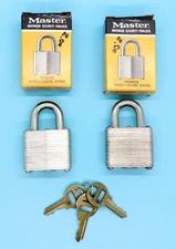 Lot of 2 Vintage Master Secret Service Padlock No 3 in Box - Keyed Alike!