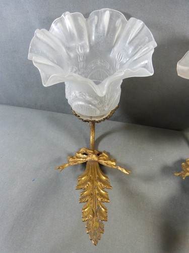 Französische zwei vergoldete Bronze Wandleuchter, Banddekor, Napoleon III Stil - Bild 7 von 13