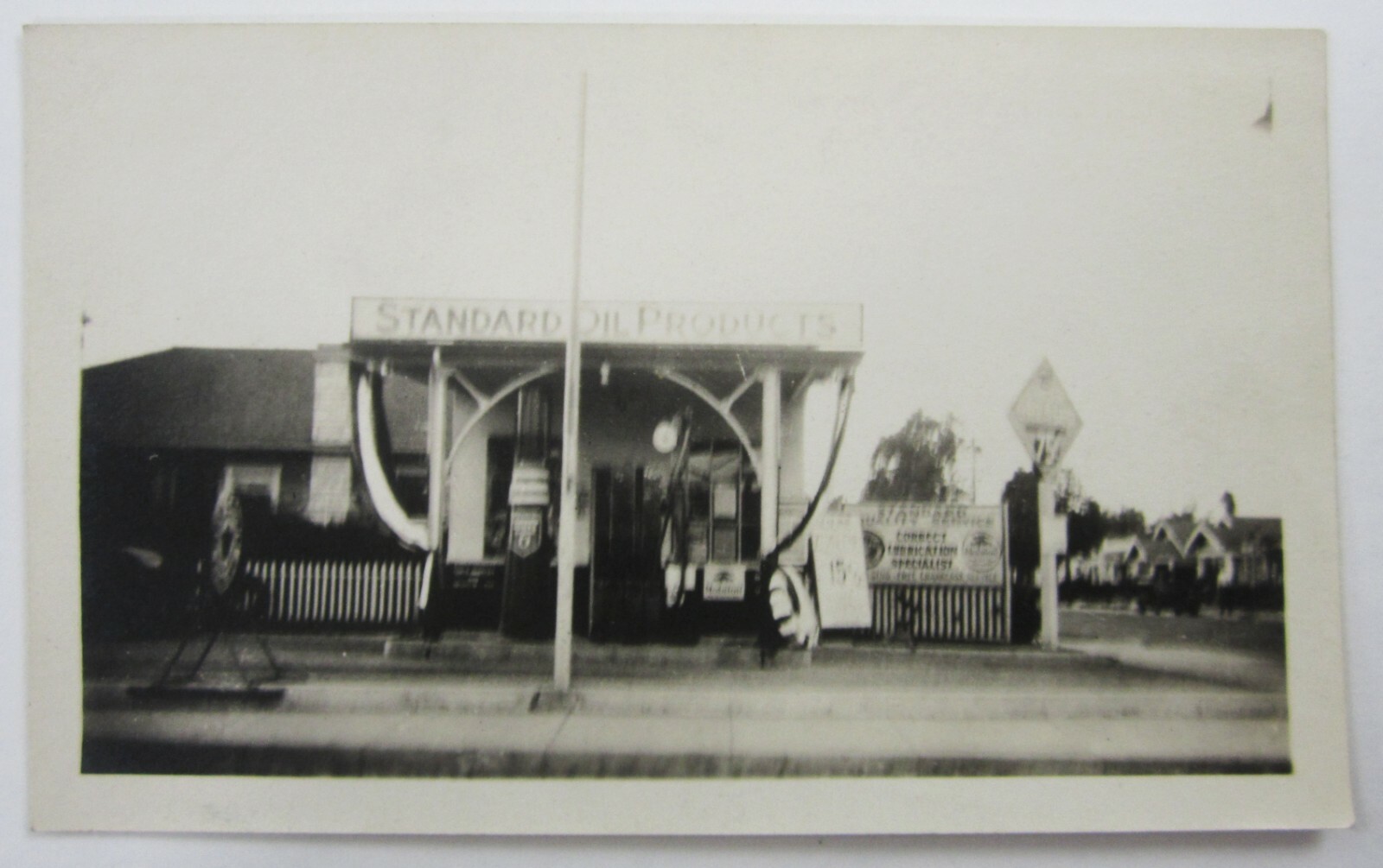 Vintage Standard Oil Gas Station Photo Mobil Gargoyle Sign Pump c. 1920-30's 