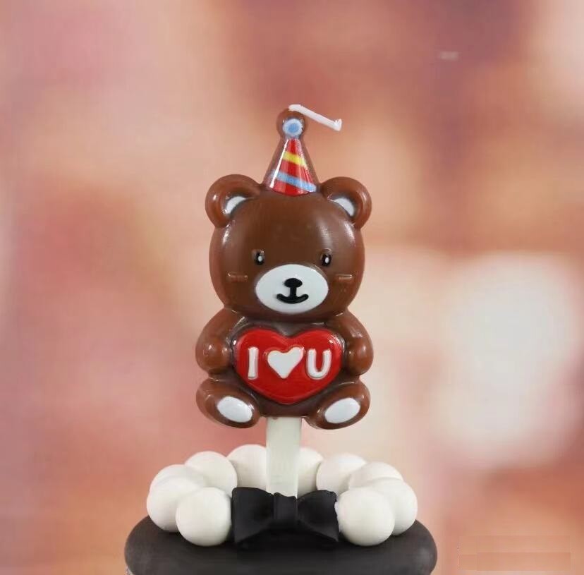 I Love U Bear Candle Birthday Anniversary Baby Shower Party Cake Topper Decor