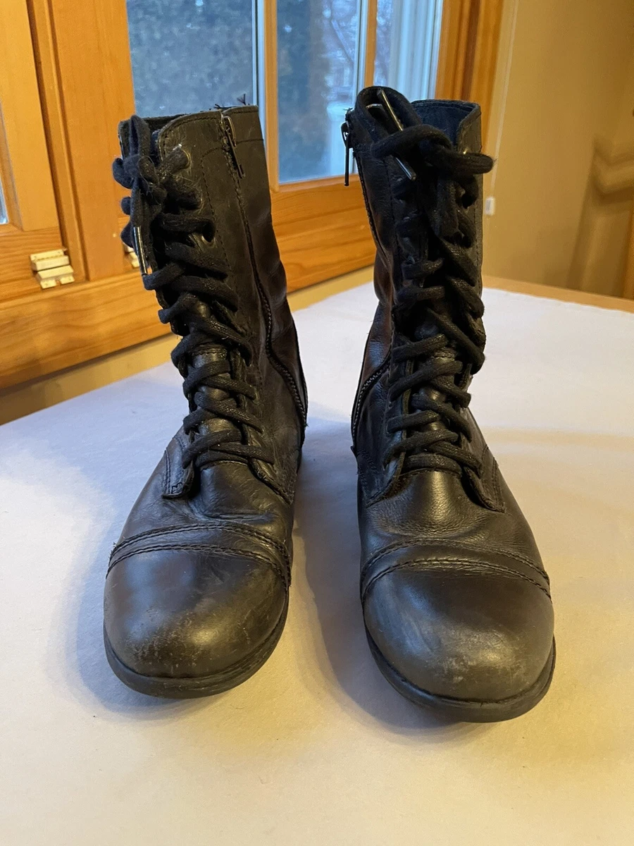 Steve Madden Women's Original Troopa Combat Boot Black Leather 8.5