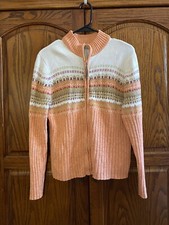 Tiara International Size L Large Orange Sweater Full Zip