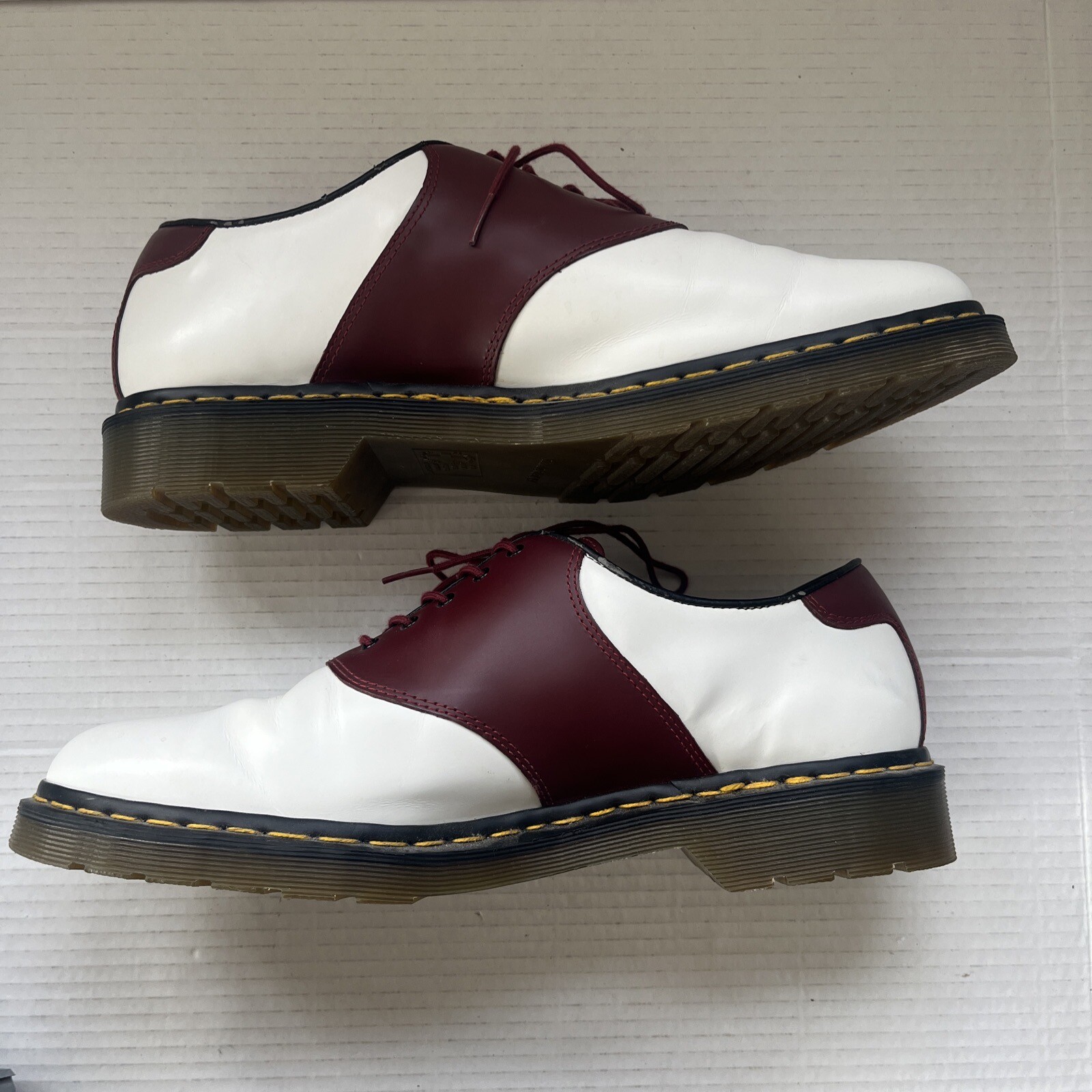 Rare Men's 14 Doc Martens Rafi Saddle Shoes - White & Burgundy image 2