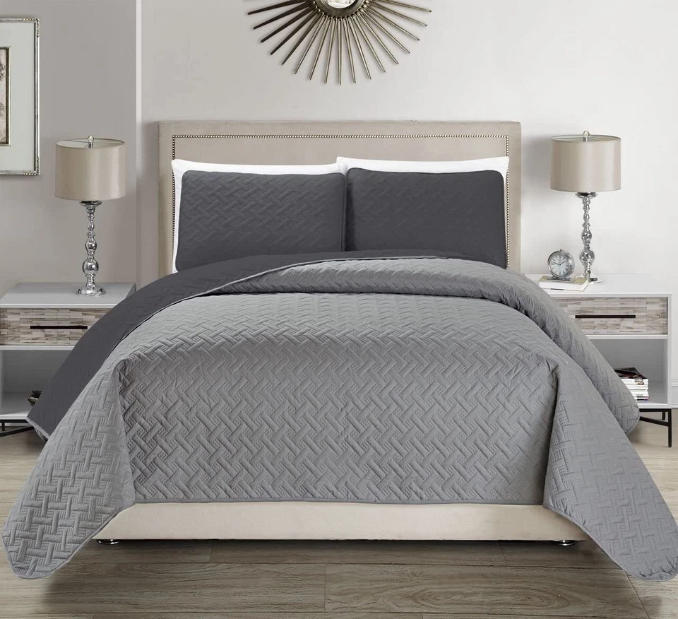 Embossed Reversible Microfiber Bedspread/Quilt/Coverlet +cSham/Pillow Case Set - Image 2 of 4