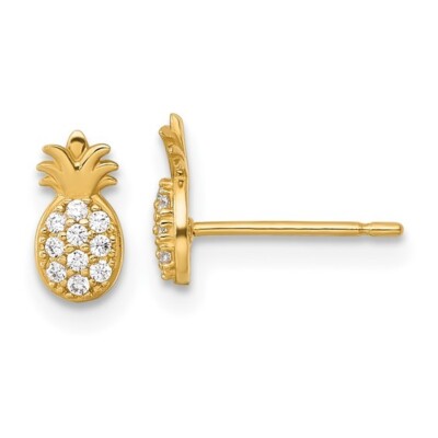 CZ Pineapple Post Earrings 14k Polished Yellow Gold approx 1/4'' tall