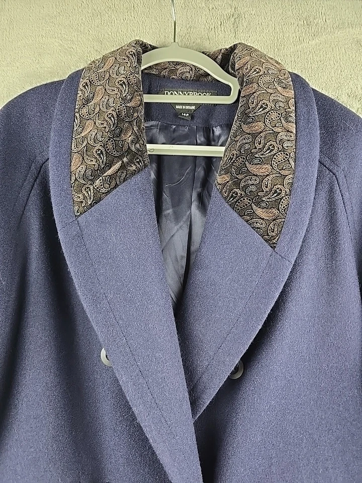 Abrigo de vestir de lana DonnyBrook para mujer 14P azul hecho en Ucrania cuello largo de piel sintética Foto 3 de 4
