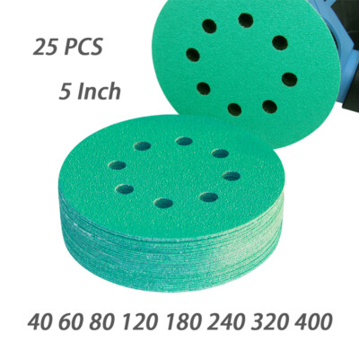 Sanding Discs 5in 8-Hole 60-400 Grit 8 Hole Hook & Loop, 25PCS Sandpaper
