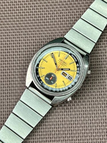 SEIKO 6139-6012 Chronograph Automatic Watch Vintage Men's 17 Jewels Yellow Dial
