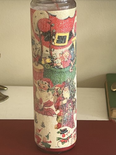 Like Vintage Sugar Frosted Glass Pillar Candle Nostalgic Christmas Reindeer - Picture 3 of 5