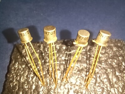 Vintage 1974 Raytheon 2N708 NPN Si. transistors/4pcs/NOS/TO-18 gold leads