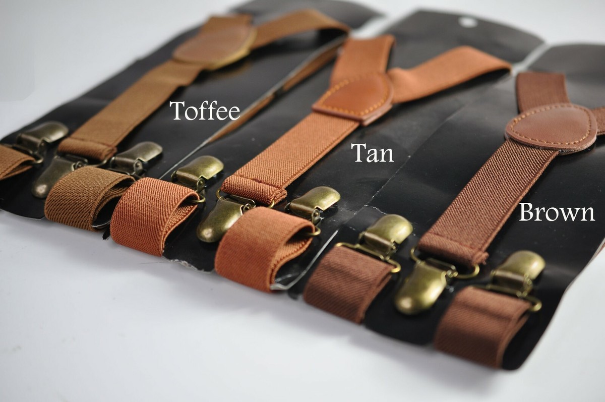 Toffee Tan Brown 25MM Elastic Y-Back Suspenders Braces Bronze - Main Image