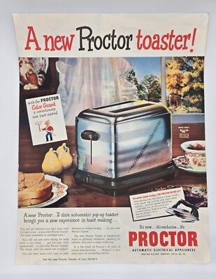 Proctor Two Slice Pop Up Automatic Toaster 1940s Print Ad