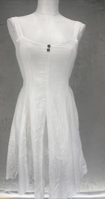 Blanc Du Nil Dress S White 100% Cotton smocked Wells Sundress Midi Boho Coastal