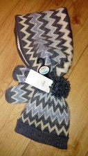 Marks And Spencer Glittery Zig Zag Charcoal Mix Hat/Scarf/Mitten Set Age 3/6 Yrs