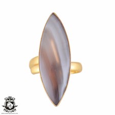 Size 10.5 - Size 12 Adjustable Banded Agate 24K Gold Plated Ring GPR986