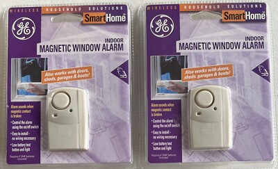 GE Smart Home Indoor Magnetic Window Alarm Home Security 120dB Set Of 2 NEW