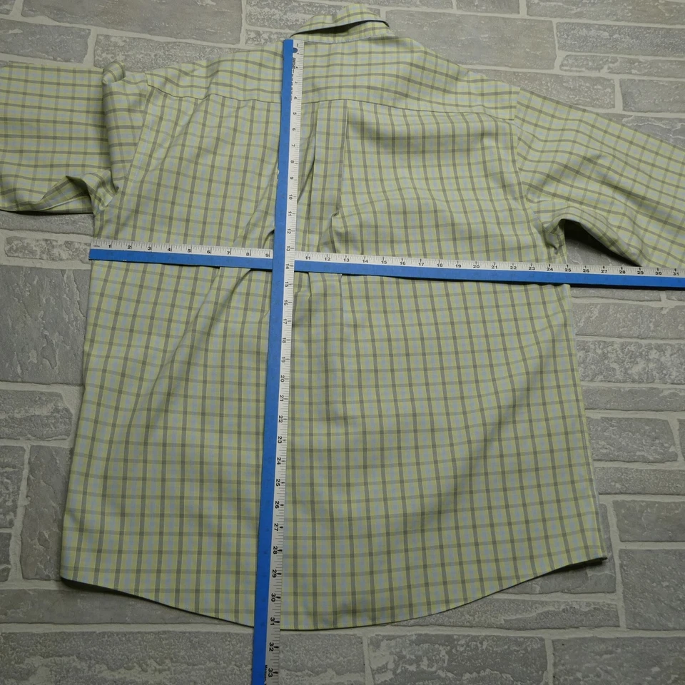 Camisa social masculina Enro grande verde azul xadrez sem ferro Oxford VINTAGE - Imagem 4 de 4