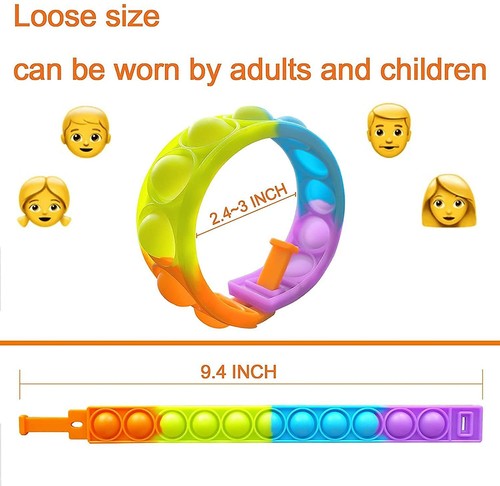 12 PCS Push Popper Rainbow Bracelet Sensory Fidget Toy Pop Bubble Stress Relief - Picture 3 of 9
