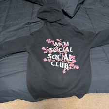 Anti Social Social Club Black Cherry Blossom Flower Hoodie Sz Large