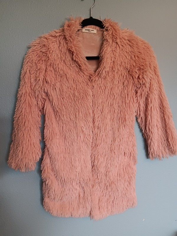 Angie Girls Medium Faux Fur Shaggy Pink Coat