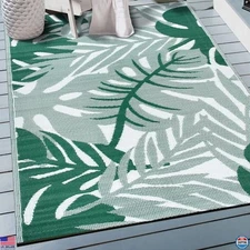 Rugshop 3' x 5' Tropical Leaf Reversible Outdoor Rug - Waterproof, Recycled