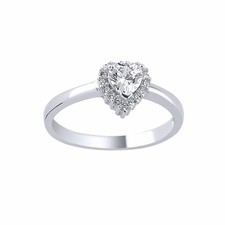Silver Jewelco London Love Heart CZ Dainty Halo Solitaire Engagement Ring