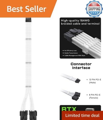 NVIDIA Ampere RTX 3060ti 3070 3080 12 Pin PCIe Sleeved Extension - White Color